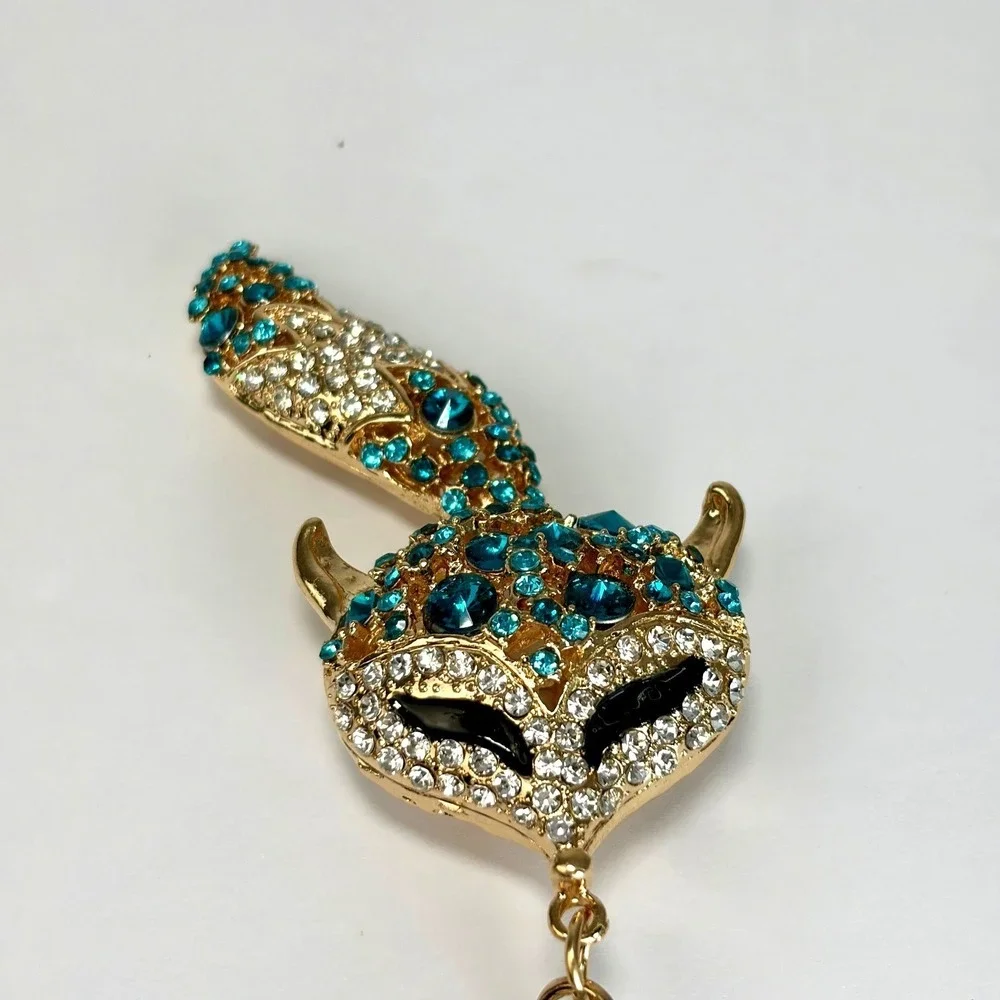 Boutique Fox Keychain Moving Tail Teal Rhinestone Gold Bling Bag Charm Y2K Gift‎
